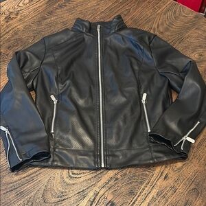 White Mark Black Jacket with Silver Zipper NWOT